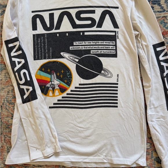 Nasa Tops - NASA White Long Sleeve Graphic Tee with Retro Rocket Shuttle Space 90’s Y2K